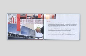 doppelinnenseite, links collage aus farbfotos mit grafiken in grautönen und rot, rechts textseite