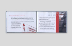 doppelinnenseite, textseiten mit  grafik in grautönen und rot und farbfoto