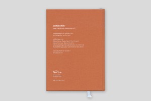 rückseite, in orangenes leinen gebundenes hardcover, weiße schrift im siebdruckverfahren