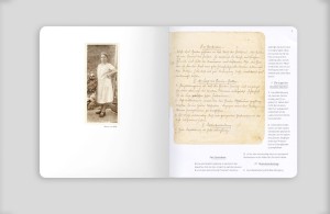 Innendoppelseite des Gartenbau- und Obstverwertungshefts, links Foto meiner Großmutter, rechts Abbildung der ersten Originalseite in Kurrentschrift verfasst