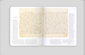 Innendoppelseite des Gartenbau- und Obstverwertungshefts, links und rechts Abbildung von Originalseiten in Kurrentschrift verfasst, umrahmt von der Transkription