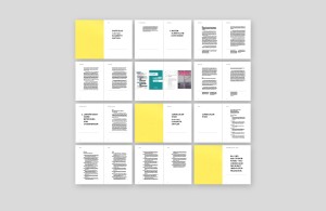 Seitenübersicht der drei Broschüren, die das Portfolio von Elisabeth Sattler, Professorin für Kunst- und Kulturpädagogik, bilden.