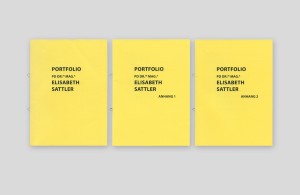 Covers der drei Broschüren, die das Portfolio von Elisabeth Sattler, Professorin für Kunst- und Kulturpädagogik, bilden.