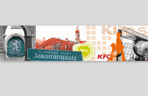 Wandgestaltung für ein Lokal am Grazer Jakominiplatz – das Band zog sich als Endlosschleife durch das gesamte Lokal.