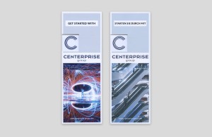 Pop up-Folder für die Centerprise Group – Gastro-, Shop-, Event- und Projektbörse auf englisch und deutsch