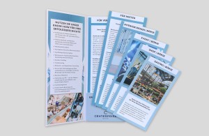 Pop up-Folder für die Centerprise Group – Gastro-, Shop-, Event- und Projektbörse, herausnehmbare Karten deutsch