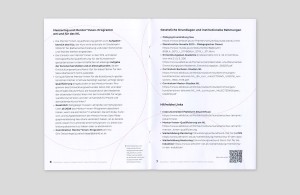 Broschüre »Mentoring am Institut für das künstlerische Lehramt (IKL)« Innenseiten links »Programm«, rechts »Gesetzliche Grundlagen«