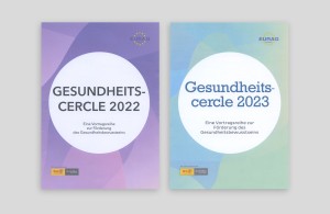 Einladung und Programm (Vorderseiten) für den Wiener Gesundheitscercle 2022 und 2023, eine Vortragsreihe zur Förderung des Gesundheitsbewusstseins veranstaltet von EURAG