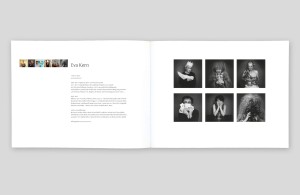 innenseiten des katalogs different eyes #2, links biografie von eva kern, rechts fotoserie von eva kern