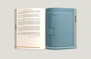 Katalog „Kunst & Soziale Praxis – work in progress“, Innenseiten mit Kapitelbeginn und Übersichtsseite der jeweiligen Projekte