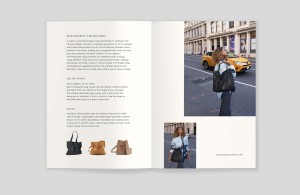 lookbook, katalog natural nuance, doppelinnenseite, links text und kleine bilder, rechts 2 abbildungen