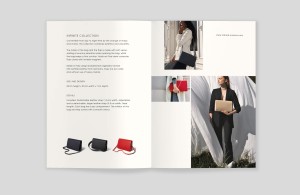 lookbook, katalog natural nuance, doppelinnenseite, links text und kleine bilder, rechts 3 abbildungen unterschiedlicher größe