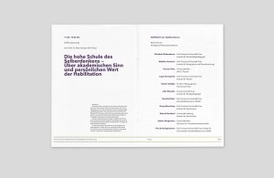 doppelinnenseite, links groß titel des eröffnungsvortrags und darunter klein kurzbiografie, rechts übersicht der abstracts der habilitand:innen