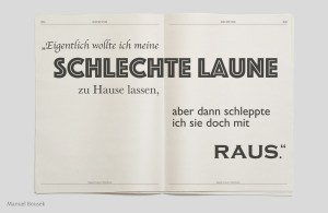 Beispiel aus der Lehre Typografie & Layout I: Typo-Zeitung »Just my Type*« aus dem BA-Studium »Gestaltung im Kontext« an der Akademie der bildenden Künste Wien – Manuel Bousek