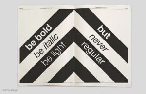 Beispiel aus der Lehre: Typografie & Layout I, 2021/22, Typo-Zeitung »Schriftschnitte« aus dem BA-Studium »Gestaltung im Kontext« an der Akademie der bildenden Künste Wien – Karina Weger