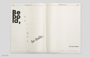 Beispiel aus der Lehre: Typografie & Layout I, 2021/22, Typo-Zeitung »Schriftschnitte« aus dem BA-Studium »Gestaltung im Kontext« an der Akademie der bildenden Künste Wien – Anja Roth
