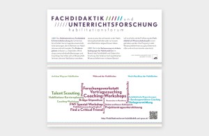 Flyer für das Habilitationsforum Fachdidaktik und Unterrichtsforschung an der Uni Graz entsprechend dem CI
