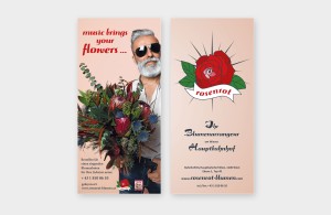 Flyer für singende Blumenboten für rosenrot-Flowershop am Wiener Hauptbahnhof