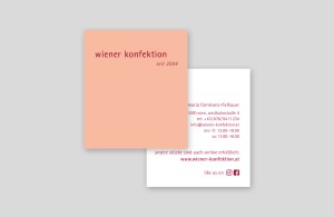 Visitenkarten für das Label »wiener konfektion« der Modedesignerin Maria Fürnkranz-Fielhauer